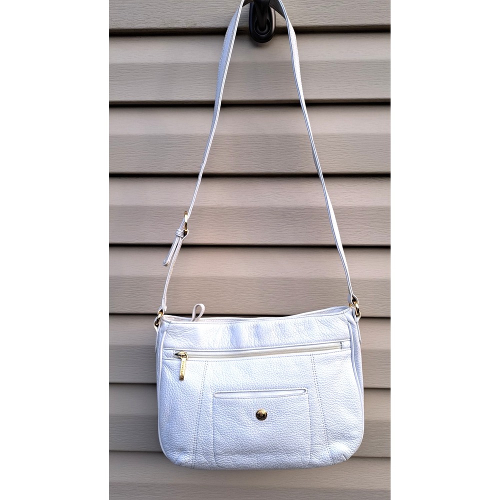 Stone & Co Womens White Leather Crossbody Bag Zip Pocket Shoulder Purse